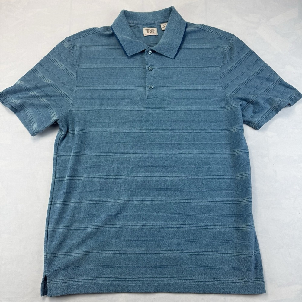 Vintage Hudson River Heritage Classics Polo Shirt Men's Large Blue Striped Golf
